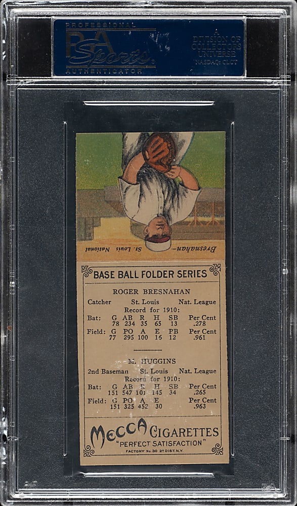 1911 T201 Mecca Double Folder Miller Huggins/Roger Bresnahan PSA NM-MT 8