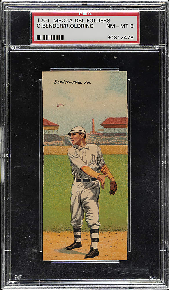 1911 T201 Mecca Double Folders Chief Bender/Oldring PSA NM-MT 8 - Highest Graded!