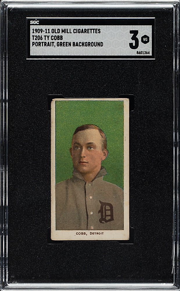 1909-1911 T206 White Border Ty Cobb Portrait Green Background SGC VG 3 - Old Mill Back
