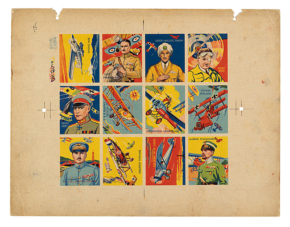 1933 R136 National Chicle "Sky Birds" Uncut Proof Sheet #61-72 (12 Cards)