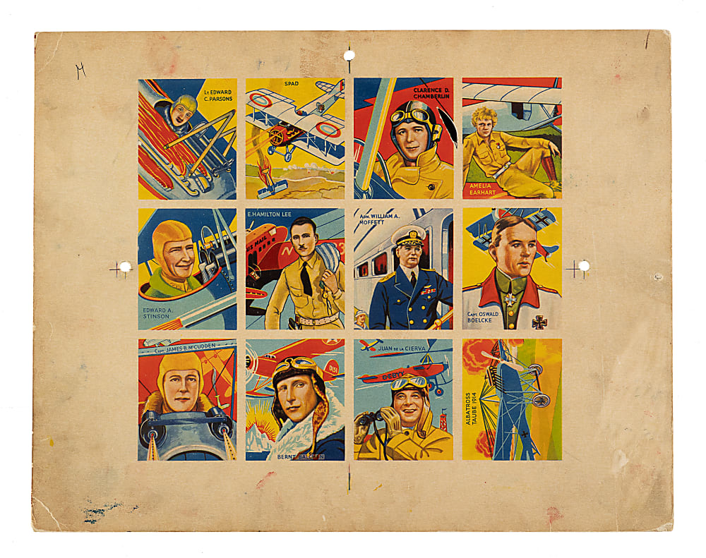 1933 R136 National Chicle "Sky Birds" Uncut Proof Sheet #37-48 (12 Cards) Including Amelia Earhart