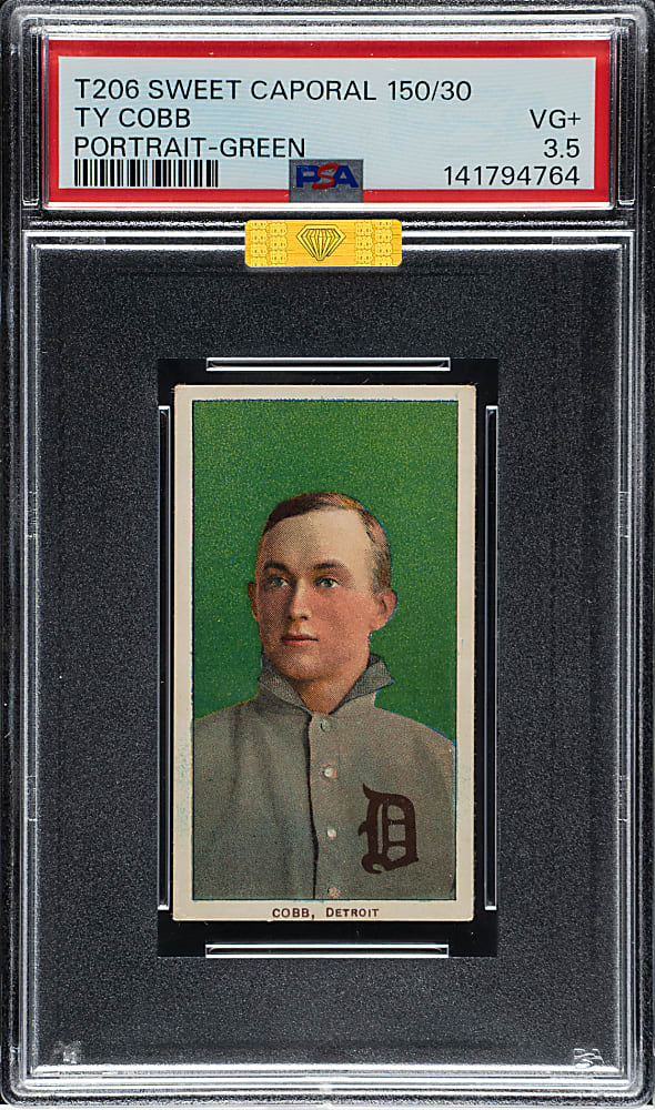 1909-1911 T206 White Border Ty Cobb Portrait Green Background PSA VG+ 3.5 (MBA Gold Diamond)