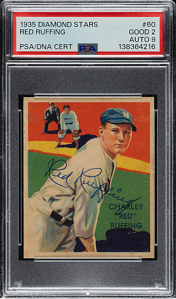 Signed 1934-1936 R327 Diamond Stars #60 Red Ruffing PSA GOOD 2 with MINT 9 Signature