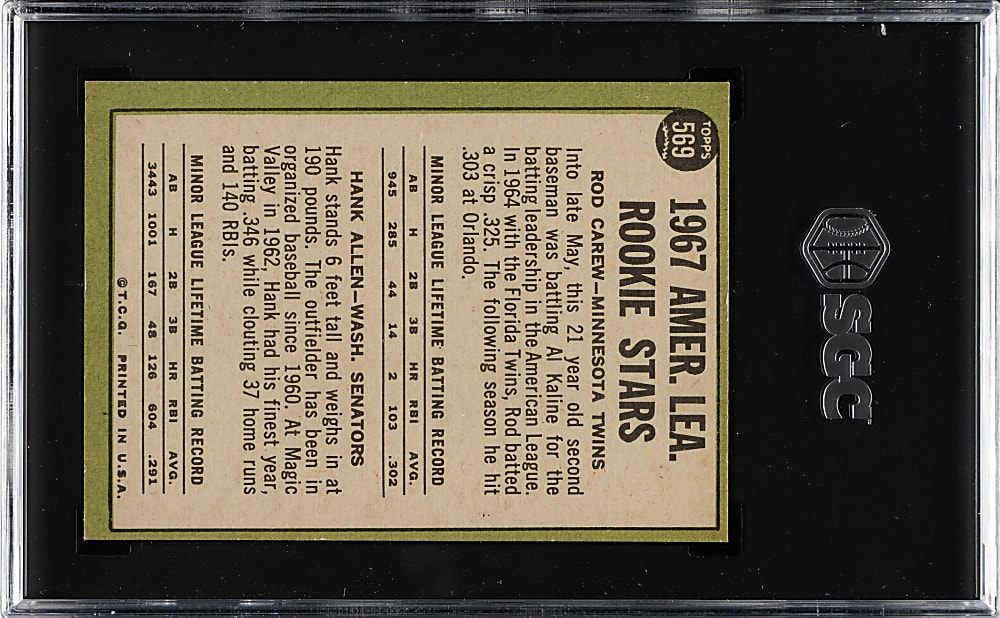 1967 Topps #569 Rod Carew Rookie SGC NM 7