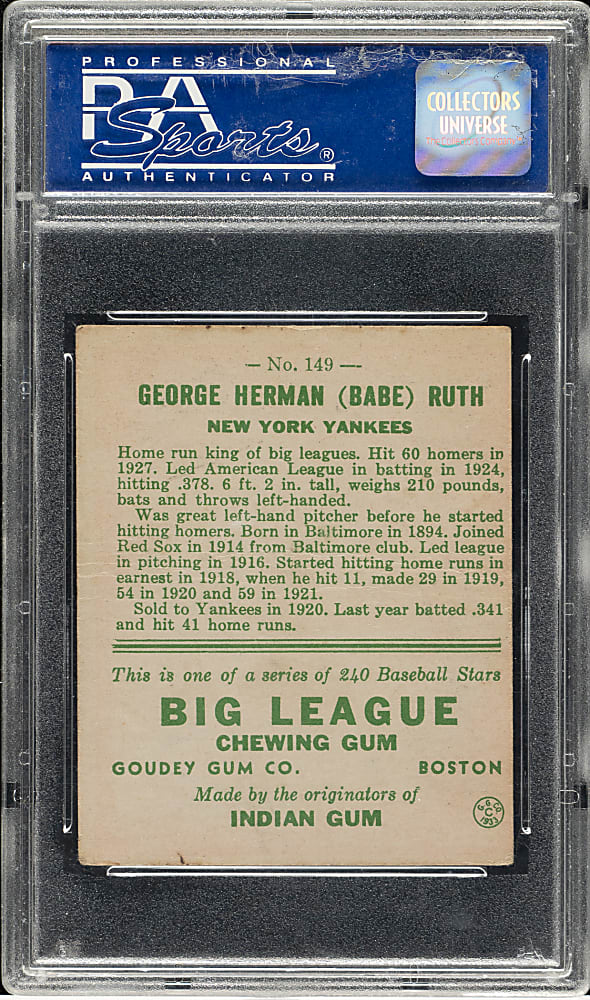 1933 R319 Goudey #149 Babe Ruth PSA GOOD 2 (MC)