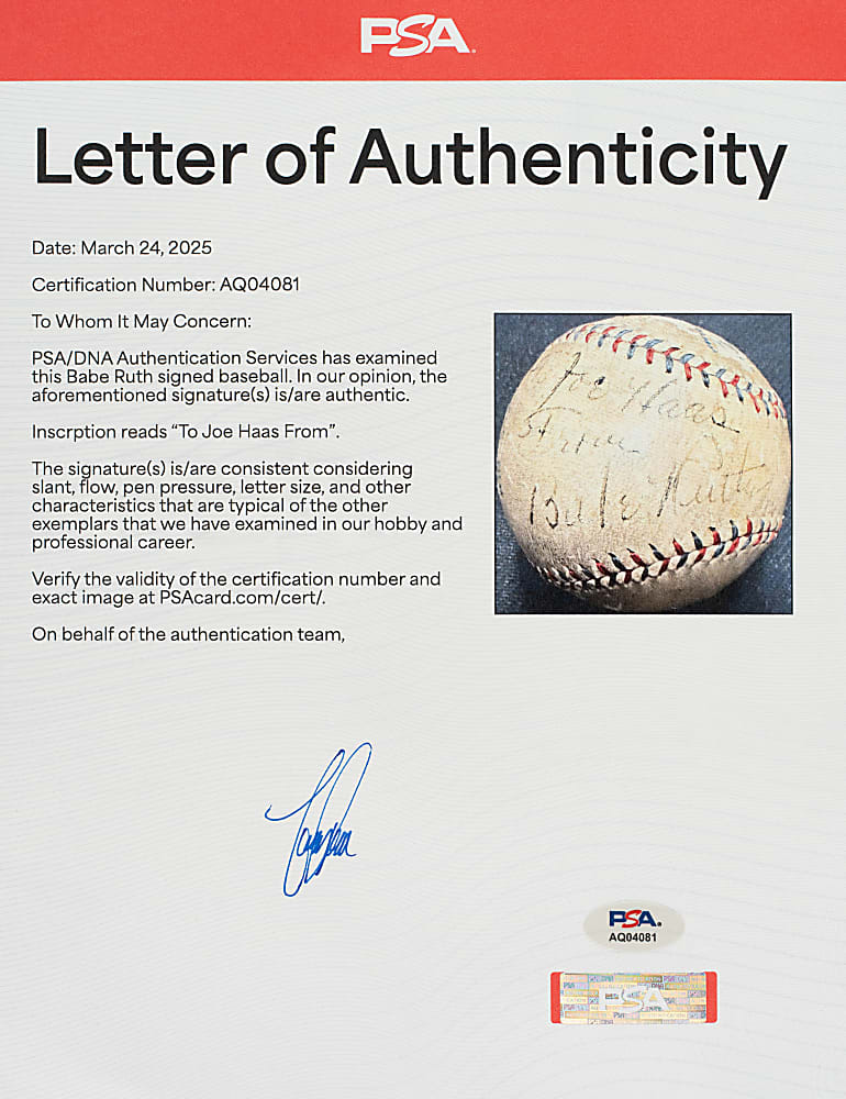 Circa 1932 Babe Ruth Single-Signed Baseball - PSA/DNA