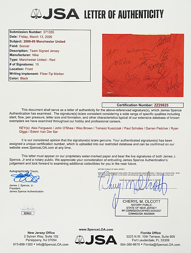 2008-2009 Manchester United Team-Signed Jersey - JSA