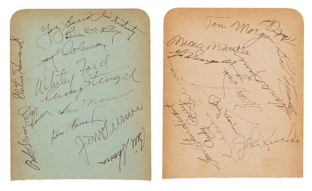 1955 New York Yankees American League Champions Team-Signed Album Page Pair with Mickey Mantle and Yogi Berra - JSA