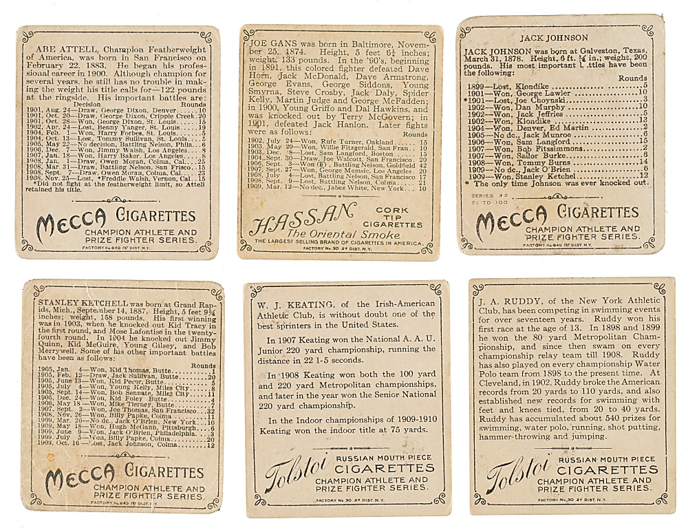 Circa 1910 T218 Mecca/Hassan "Champion Athletes and Prize Fighters" Complete Set (153) Including 23 PSA- and SGC-Graded Cards