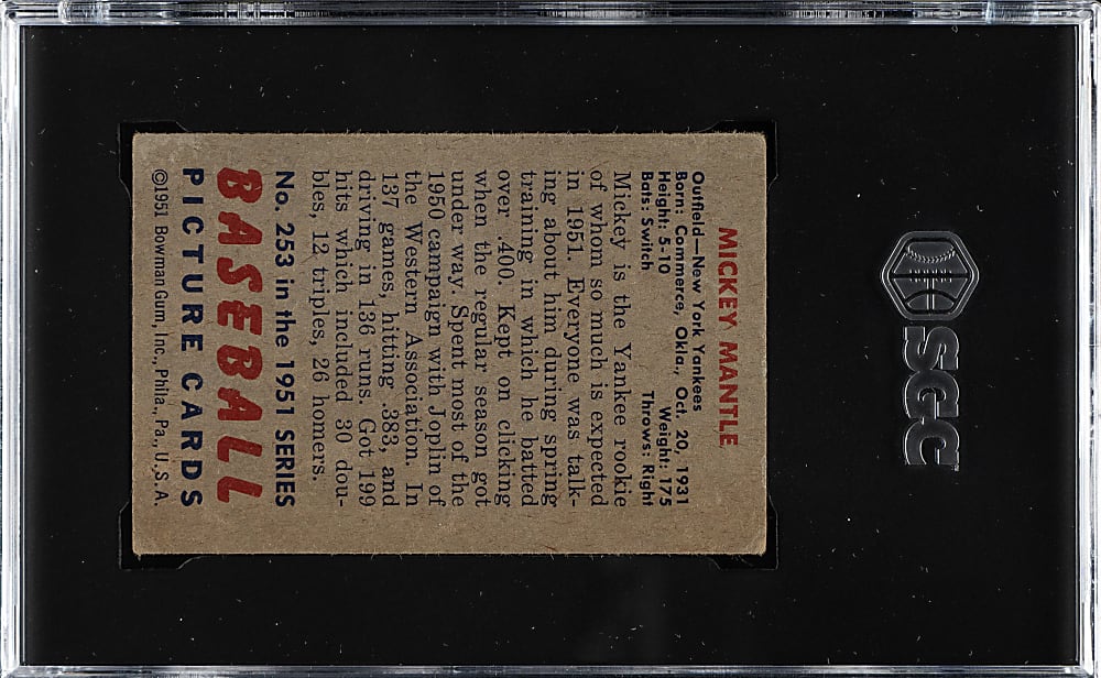 1951 Bowman #253 Mickey Mantle Rookie SGC GOOD+ 2.5