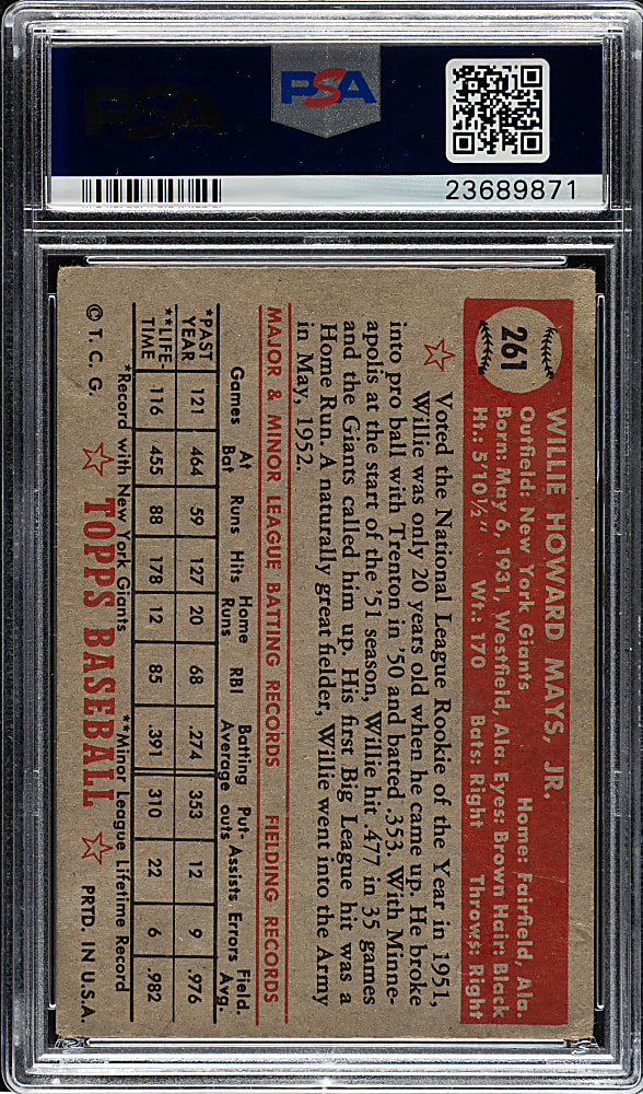 1952 Topps #261 Willie Mays PSA VG-EX 4
