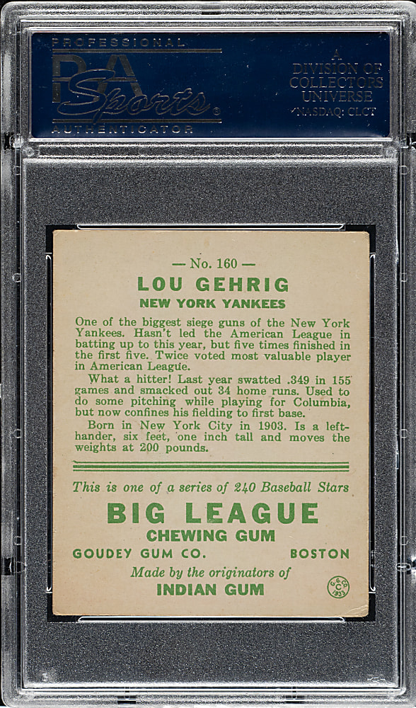 1933 R319 Goudey #160 Lou Gehrig PSA VG-EX 4