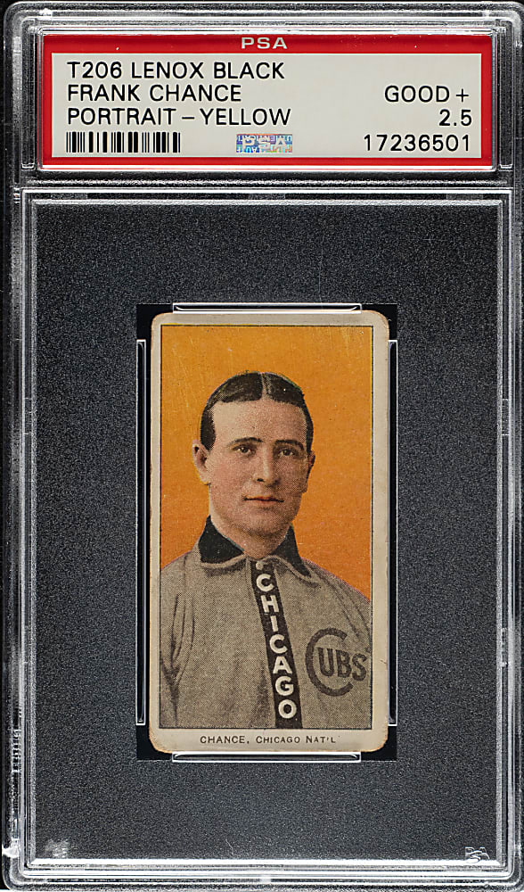 1909-1911 T206 White Border Frank Chance Yellow Background PSA GOOD+ 2.5 - Black Lenox Back
