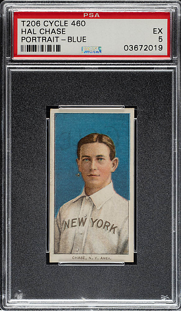 1909-1911 T206 White Border Hal Chase Portrait Blue Background PSA EX 5 - Cycle 460 Back - 1 of 1 - Highest Graded!