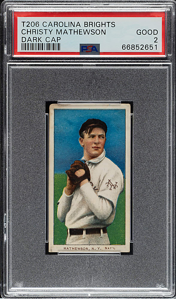 1909-1911 T206 White Border Christy Mathewson Dark Cap PSA GOOD 2 - Carolina Brights Back
