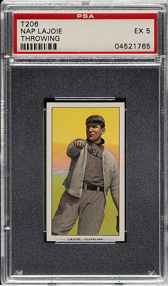 1909-1911 T206 White Border Nap Lajoie Throwing PSA EX 5 - El Principe De Gales Back - 1 of 2 - Highest Graded!