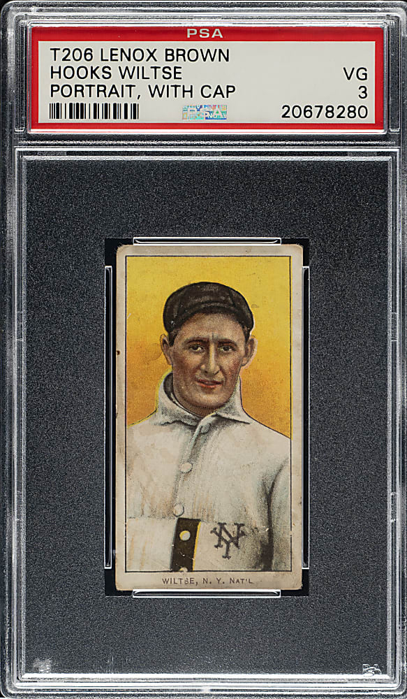 1909-1911 T206 White Border Hooks Wiltse Portrait, with Cap PSA VG 3 - Extremely Rare Brown Lenox Back