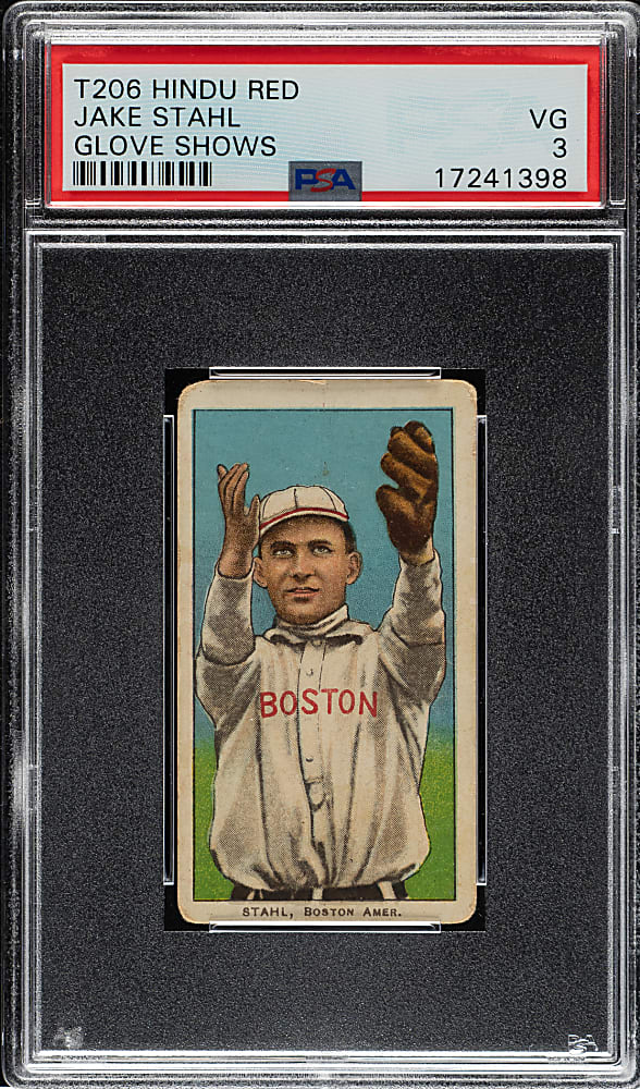 1909-1911 T206 White Border Jake Stahl Glove Shows PSA VG 3 - Red Hindu Back