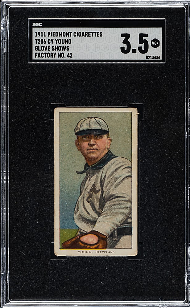 1909-1911 T206 White Border Cy Young Glove Shows SGC VG+ 3.5 - Piedmont "Factory 42" Back