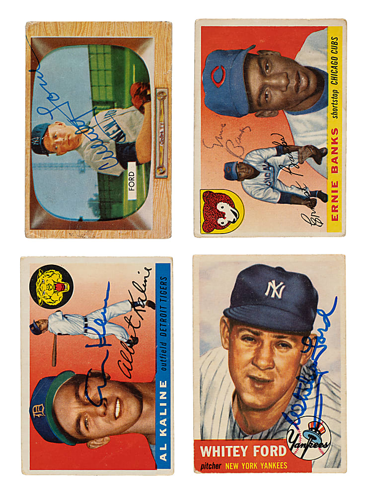 Signed 1953 to 1956 Topps and Bowman Hall of Fame Collection (18) Including Banks, Ford, and Irvin