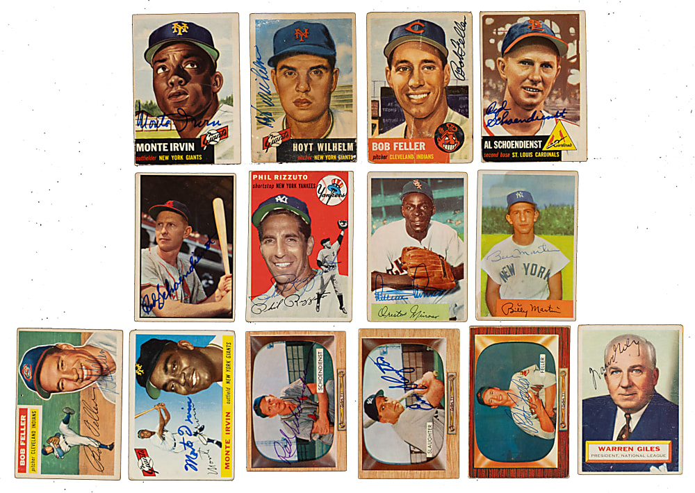 Signed 1953 to 1956 Topps and Bowman Hall of Fame Collection (18) Including Banks, Ford, and Irvin