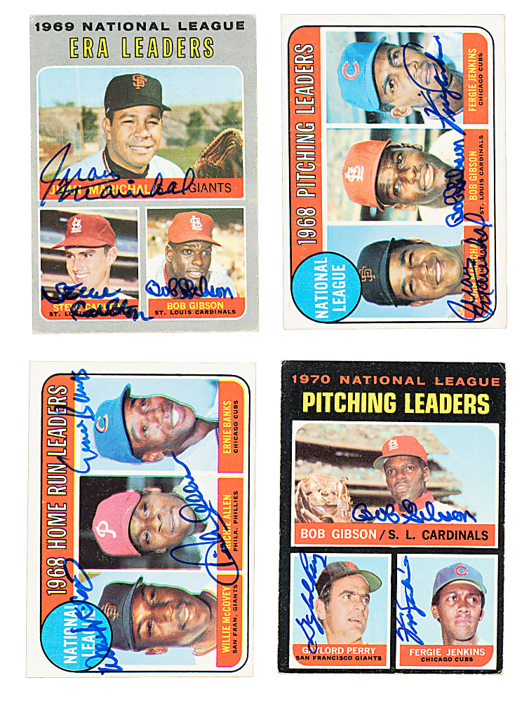 Multi-Signed 1969 to 1971 Topps Leaders Collection (8) Including Ernie Banks, Bob Gibson, and Willie McCovey