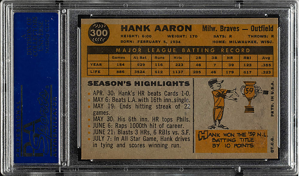 1960 Topps #300 Hank Aaron PSA NM 7