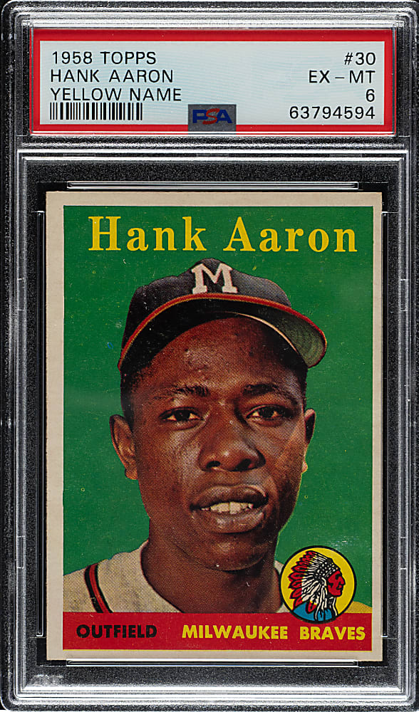 1958 Topps #30 Hank Aaron Yellow Letters PSA EX-MT 6