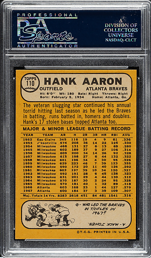 1968 Topps #110 Hank Aaron PSA NM-MT 8
