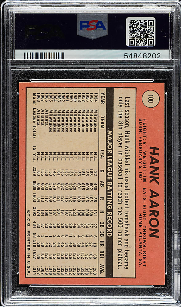 1969 Topps #100 Hank Aaron PSA NM-MT 8