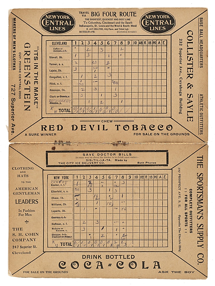 1906 Cleveland Naps (vs. New York Highlanders) Program with Lajoie, Chase, and Keeler in Lineup