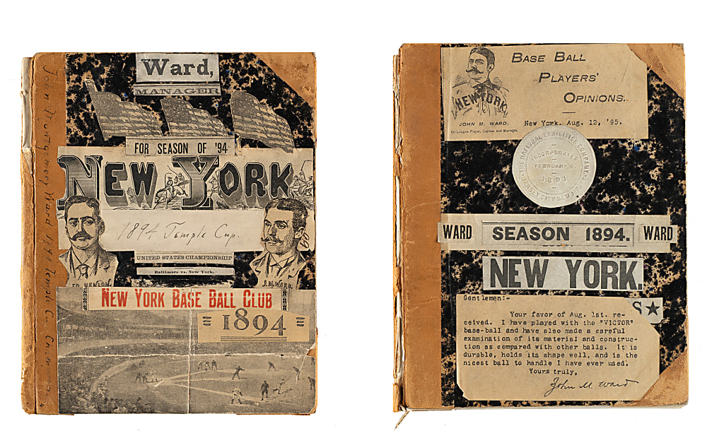 1894-1895 John Montgomery Ward Scrapbook Pair Including 1895 New York Ticket Stub