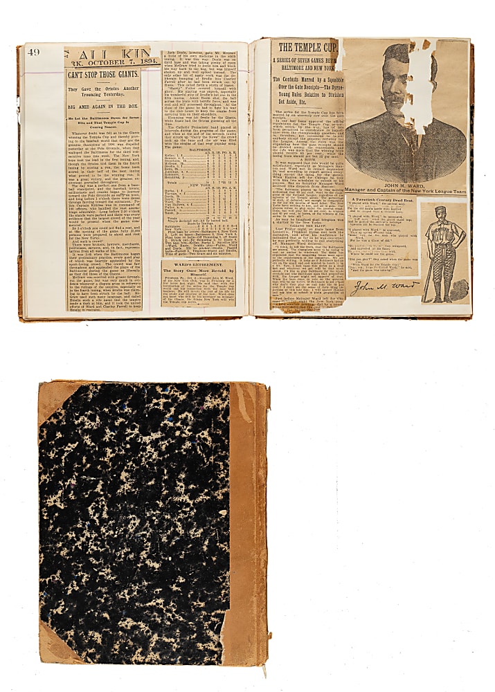 1894-1895 John Montgomery Ward Scrapbook Pair Including 1895 New York Ticket Stub