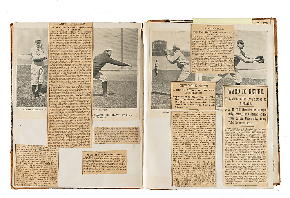 1894-1895 John Montgomery Ward Scrapbook Pair Including 1895 New York Ticket Stub