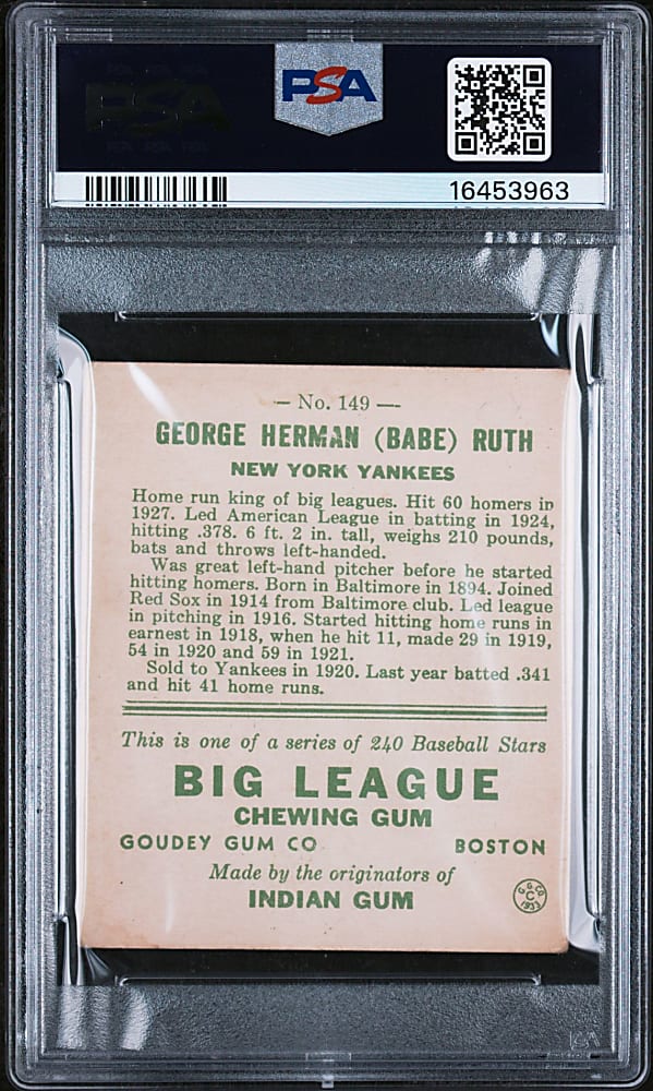 1933 R319 Goudey #149 Babe Ruth PSA VG 3