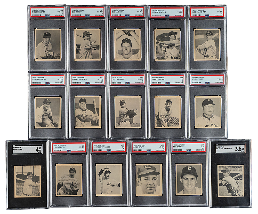 1948 Bowman Complete Set (48) with 20 PSA- and SGC-Graded Cards Including #5 Bob Feller PSA NM-MT 8