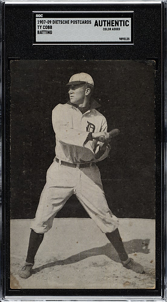 1907 PC765 A. C. Dietsche Detroit Tigers Postcard Ty Cobb Rookie Batting - SGC
