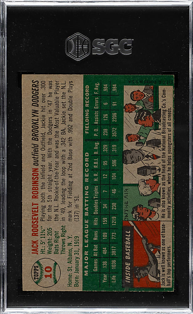 1954 Topps #10 Jackie Robinson SGC VG/EX 4 - Extremely Rare "Canadian" Gray Back!