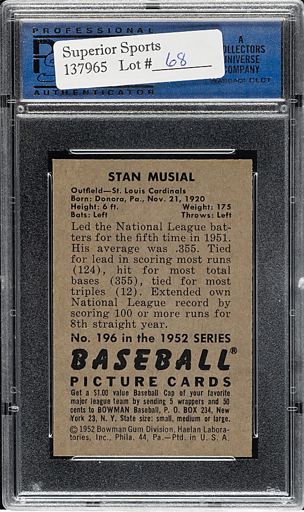 1952 Bowman #196 Stan Musial PSA NM-MT 8