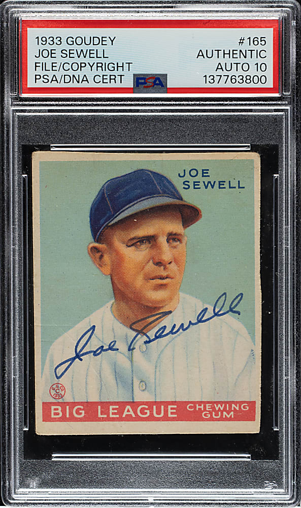 Signed 1933 R319 Goudey ##165 Joe Sewell File Card PSA/DNA GEM MINT 10