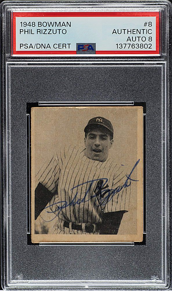 Signed 1948 Bowman #8 Phil Rizzuto PSA/DNA NM-MT 8