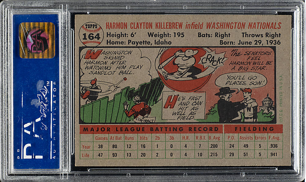 1956 Topps #164 Harmon Killebrew Gray Back PSA NM-MT 8