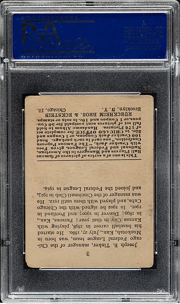 1915 E145 Cracker Jack #3 Joe Tinker PSA VG 3