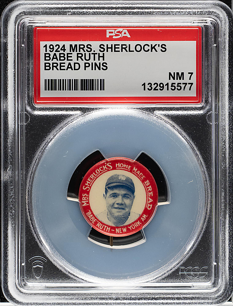 1924 Mrs. Sherlock's Bread Pin Babe Ruth PSA NM 7
