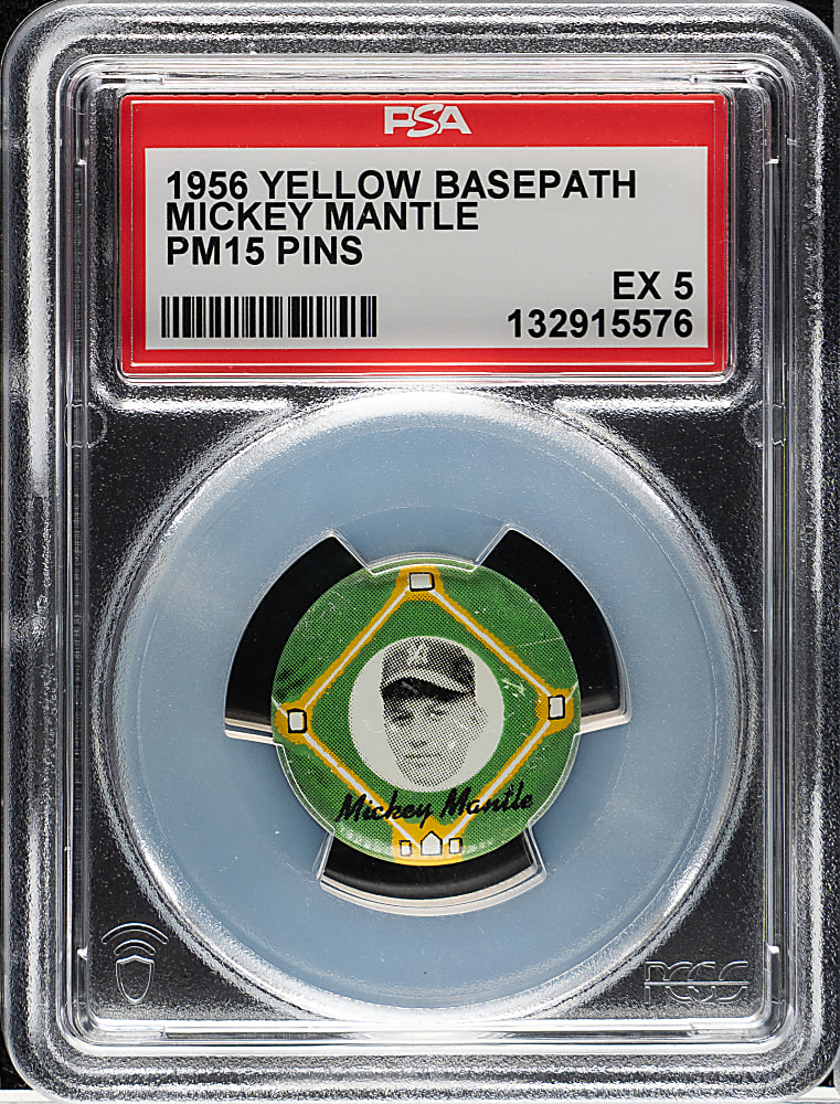 1956 PM15 "Yellow Basepath" Mickey Mantle Pin PSA EX 5