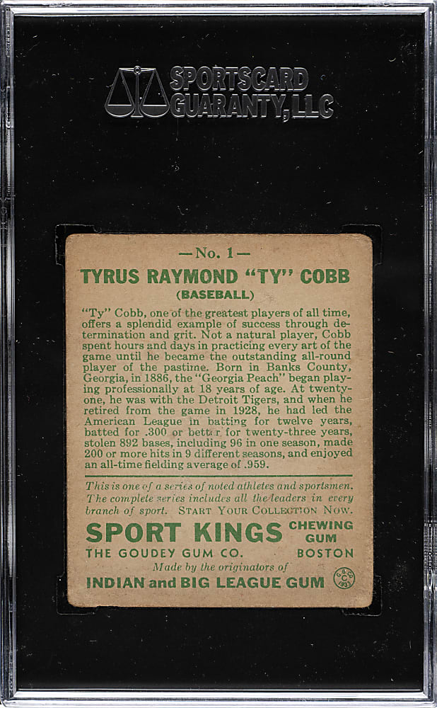 1933 R338 Sport Kings #1 Ty Cobb SGC VG 40