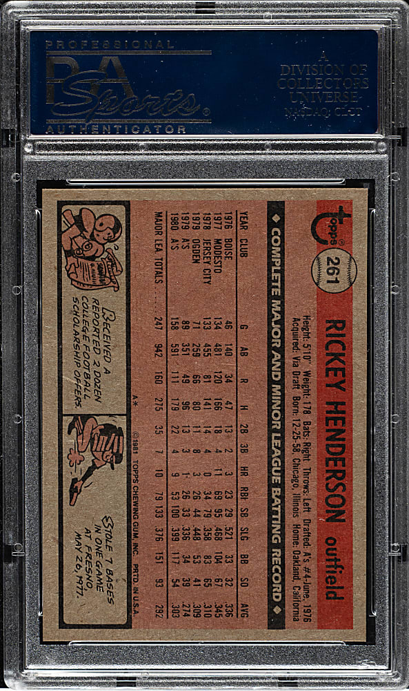 1981 Topps #261 Rickey Henderson PSA GEM MINT 10
