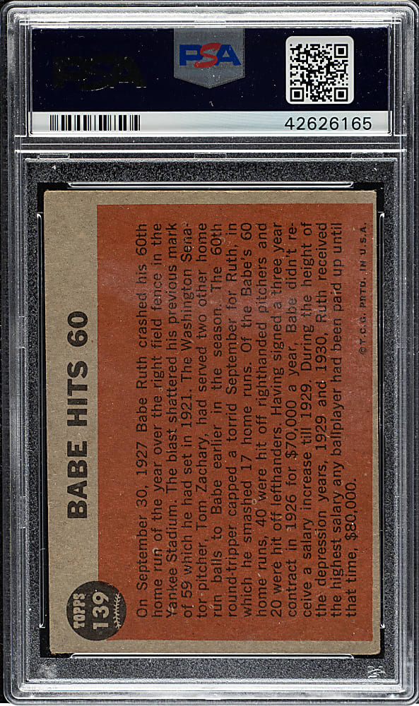 Signed 1962 Topps #139 Babe Ruth Hits 60 - PSA/DNA - Signed by Mrs. Babe Ruth