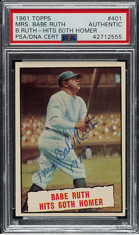 Signed 1961 Topps #401 Babe Ruth Hits 60 - PSA/DNA - Signed by Mrs. Babe Ruth