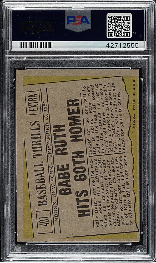 Signed 1961 Topps #401 Babe Ruth Hits 60 - PSA/DNA - Signed by Mrs. Babe Ruth